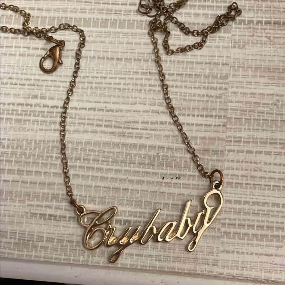 Hot Topic Gold Necklace with Script Pendant